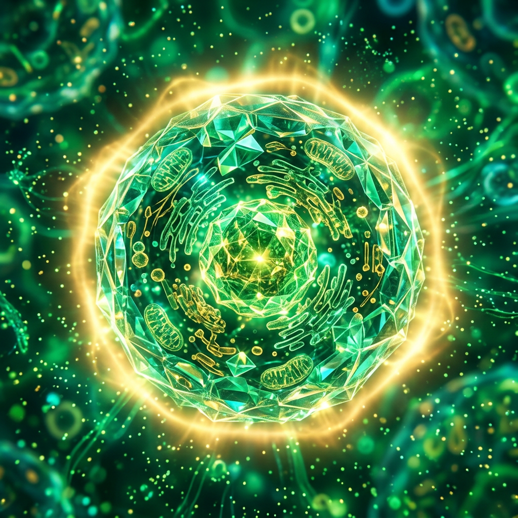 Detailed 3D illustration of a biological cell with highlighted organelles
