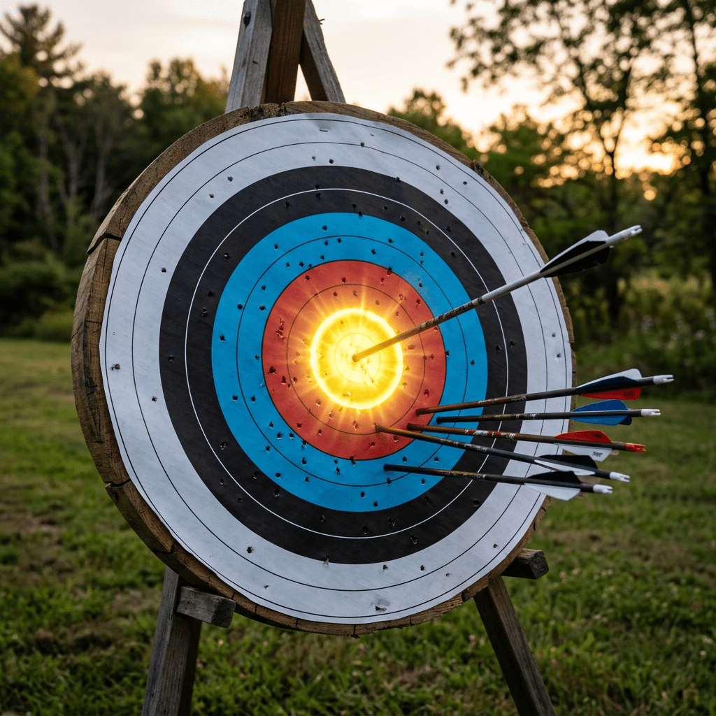 Archery target with arrows clustered near the center
