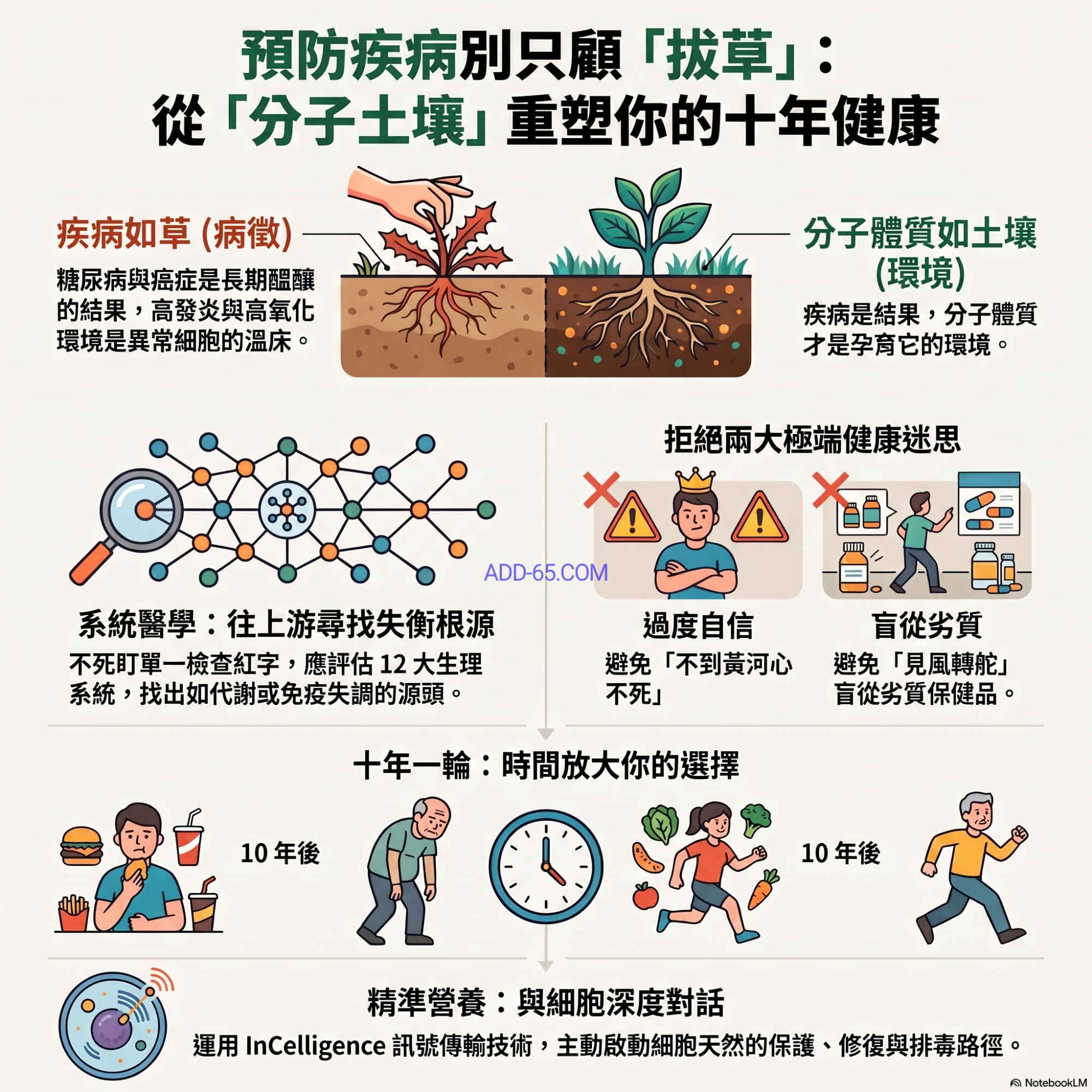 【細胞營養學堂】預防疾病別只顧拔草！看懂你的「分子土壤」與十年一輪的健康版本