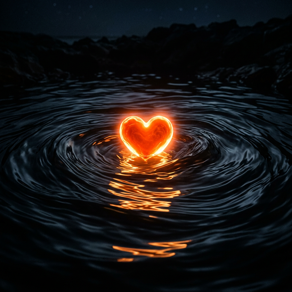 Glowing heart light with dark ripples